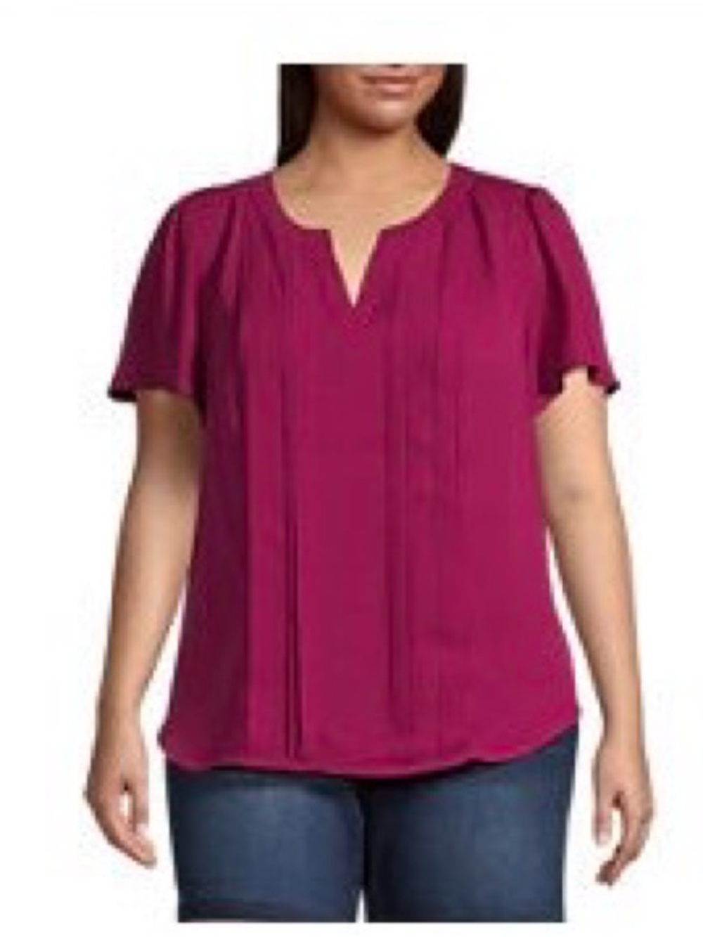 Liz Claiborne Raspberry V-Neck Pleated Flutter Sleeve Blouse